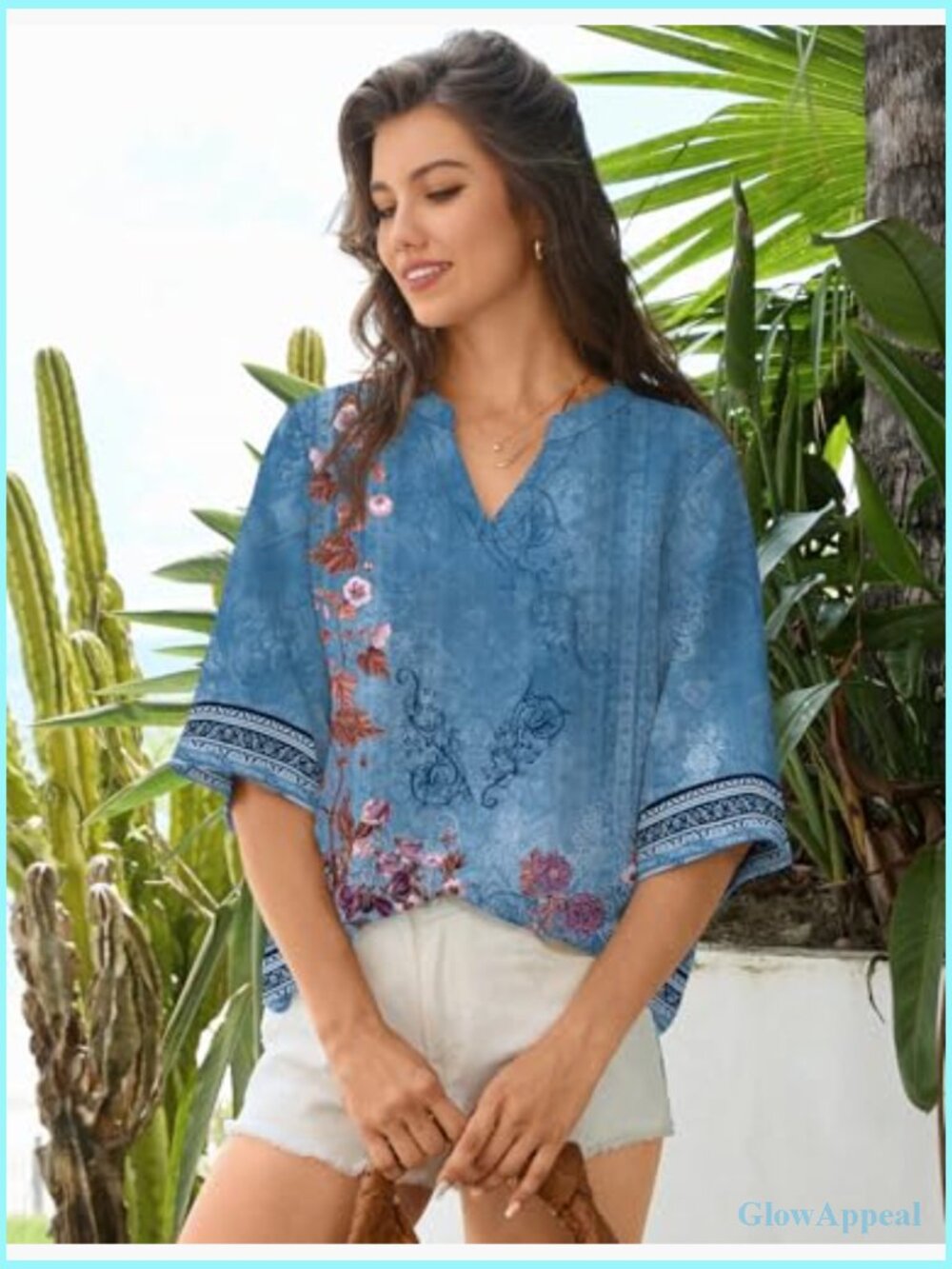 Dressy 3/4 Length Sleeve Blouse Business Casual Button Down Shirt Pull On - Picture 6 of 7